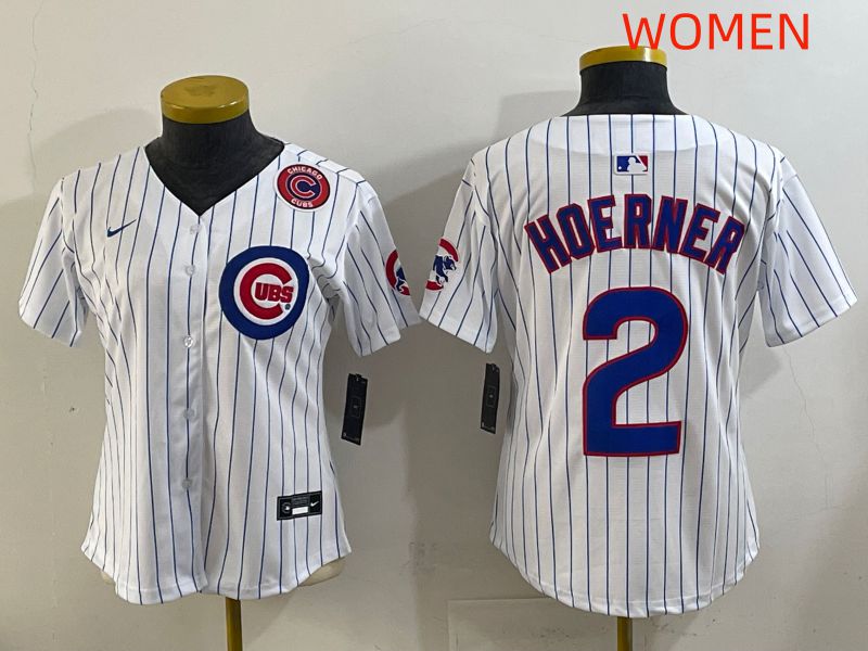 Women 2025 Chicago Cubs #2 Hoerner White Stripe Game Nike MLB Jersey style 4->youth mlb jersey->Youth Jersey